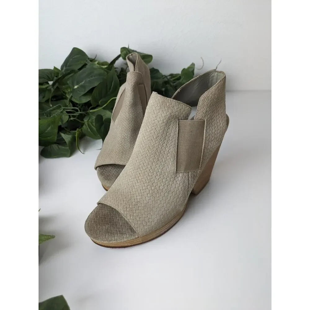 Eileen Fisher Boots Suede Peep Toe Slingback Textured Taupe Boho Fall Size 7